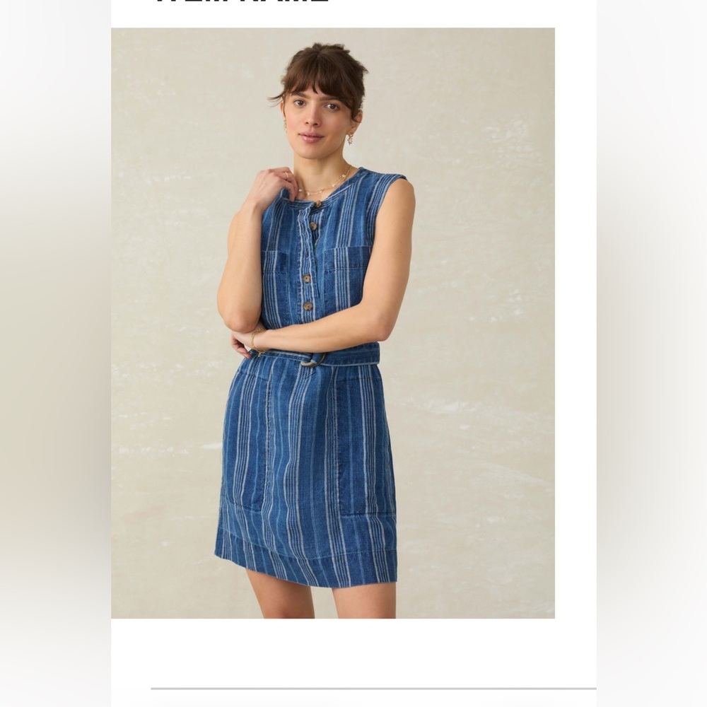 Faherty Blue Linen Striped Mini Dress
